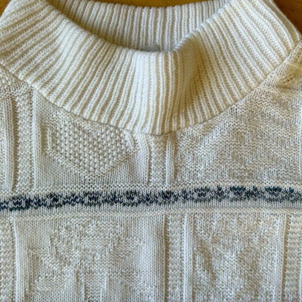 VTG stripe texture turtleneck granny Sweater Womens XLf roses Hearts cottage 80s